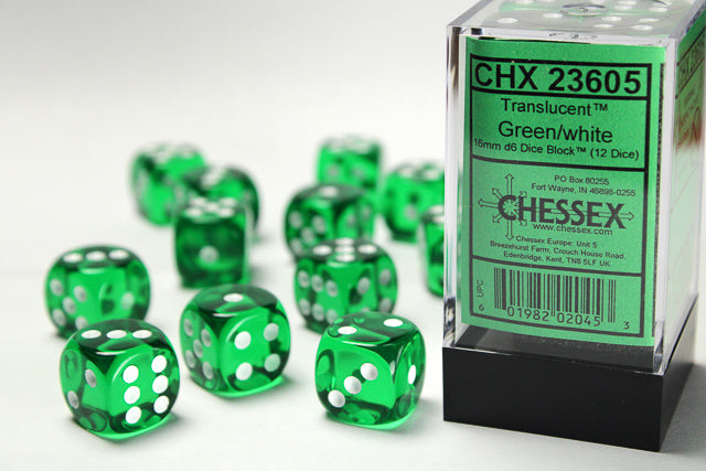 Translucent 16mm d6 Dice Block (12 dice)