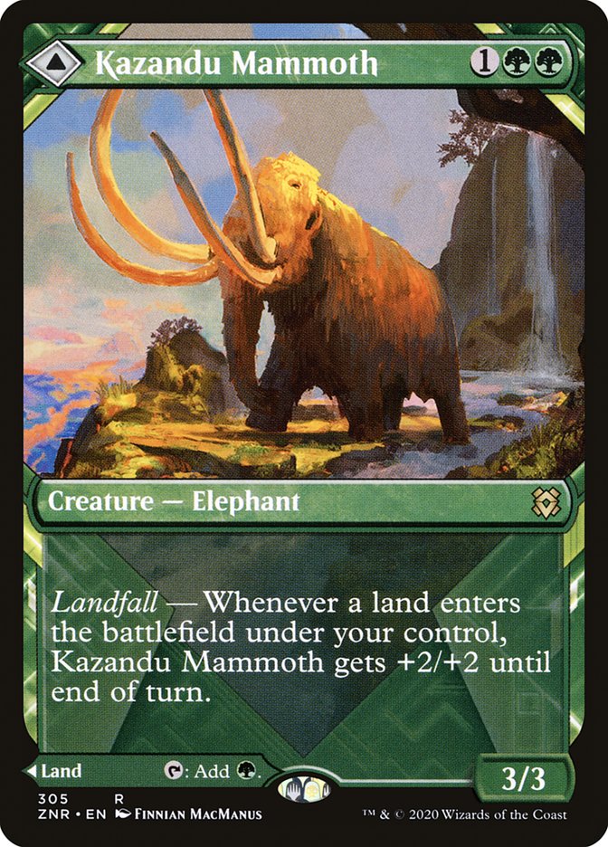 Kazandu Mammoth // Kazandu Valley (Showcase) [Zendikar Rising Extended Art] | PLUS EV GAMES 