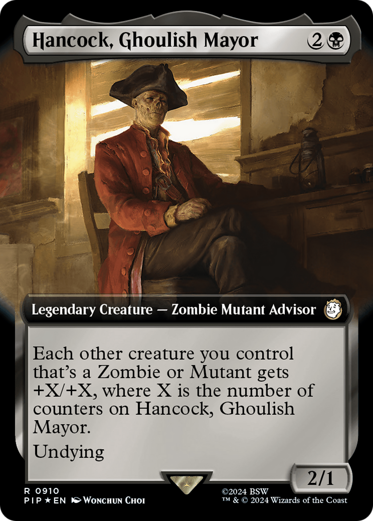 Hancock, Ghoulish Mayor (Extended Art) (Surge Foil) [Fallout] | PLUS EV GAMES 
