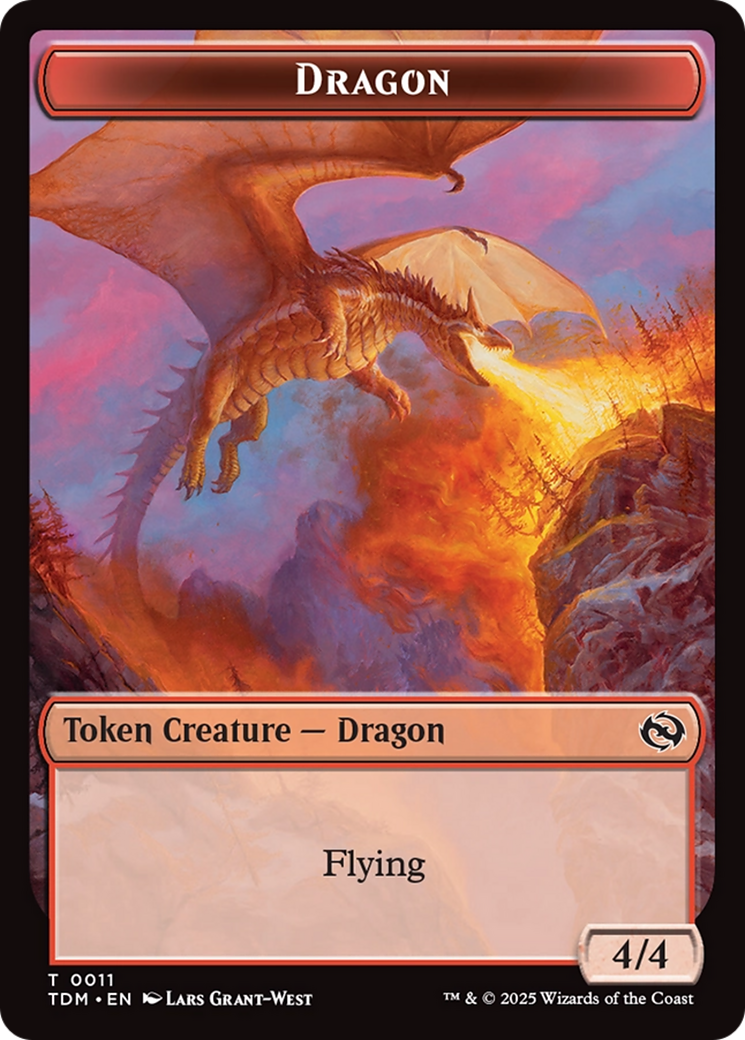 Dragon (0011) // Warrior Double-Sided Token [Tarkir: Dragonstorm Tokens] | PLUS EV GAMES 