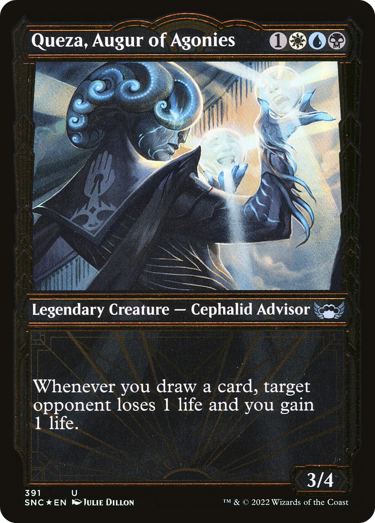 Queza, Augur of Agonies (Showcase Golden Age Gilded Foil) [Streets of New Capenna]