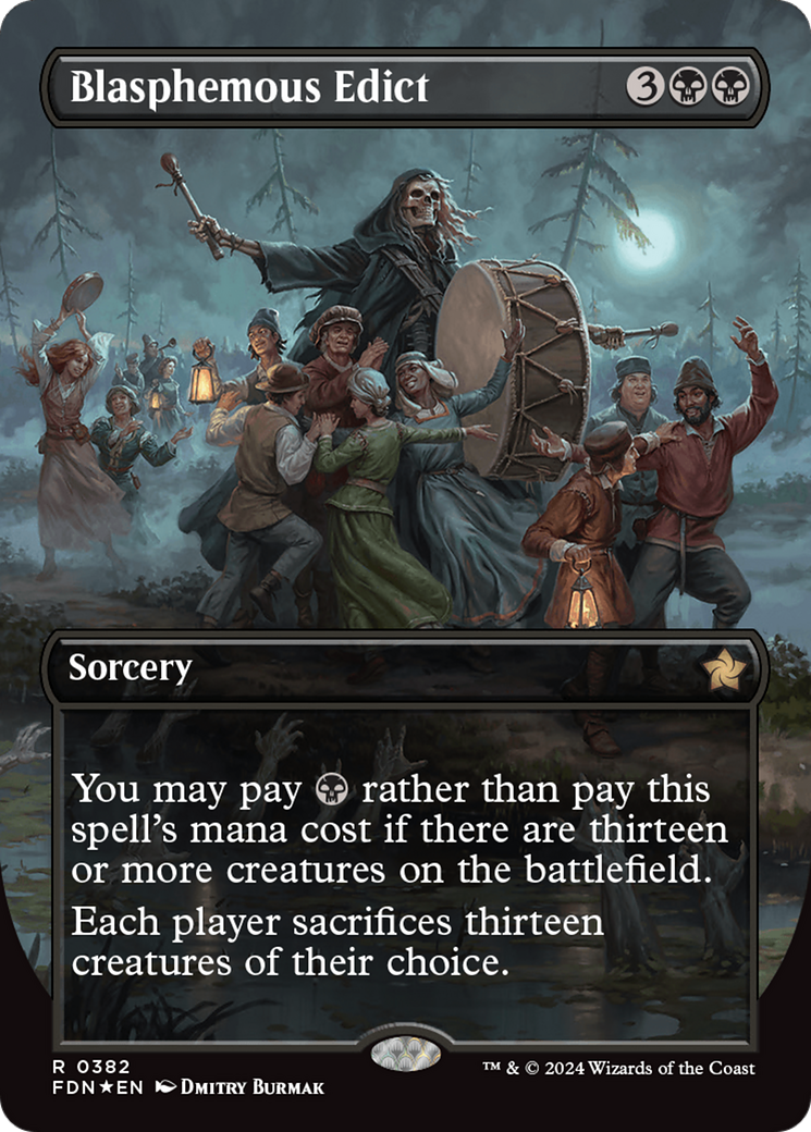 Blasphemous Edict (Borderless) (Mana Foil) [Foundations] | PLUS EV GAMES 