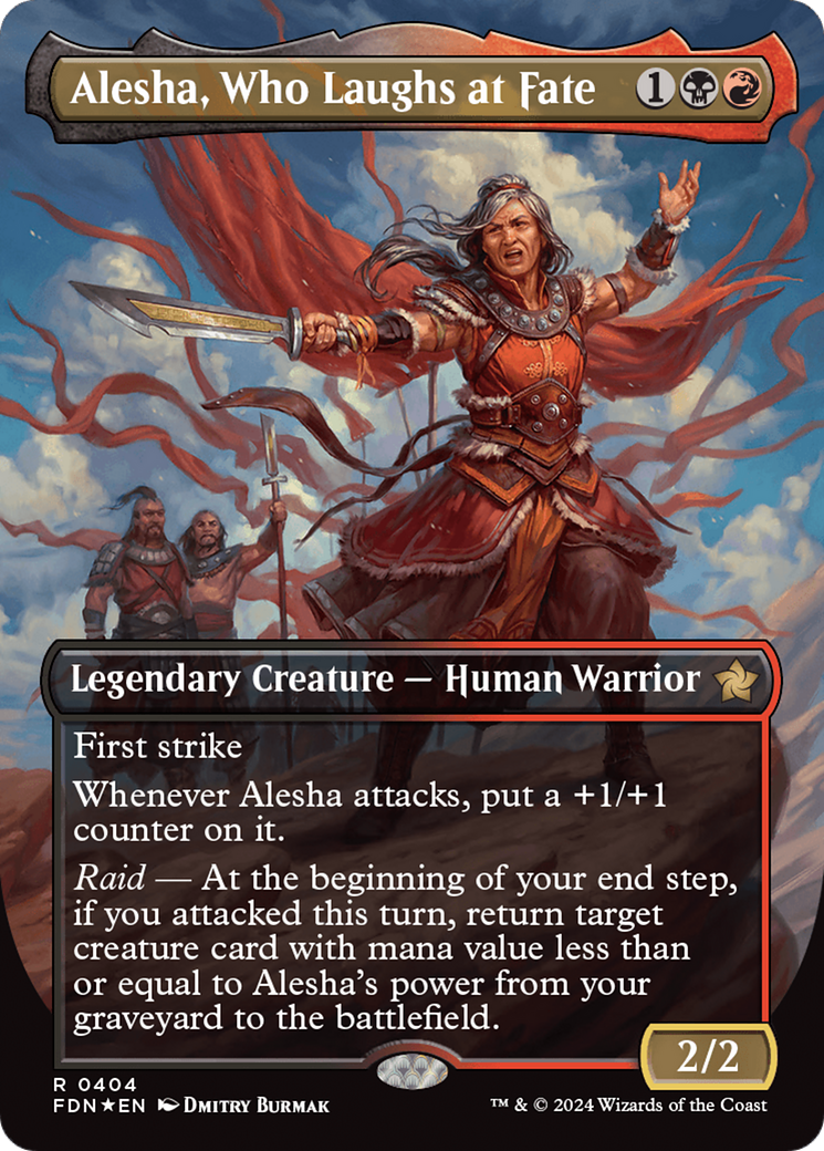 Alesha, Who Laughs at Fate (Borderless) (Mana Foil) [Foundations] | PLUS EV GAMES 