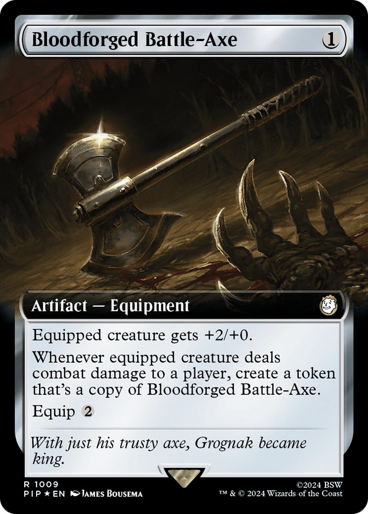 Bloodforged Battle-Axe (Extended Art) (Surge Foil) [Fallout] | PLUS EV GAMES 