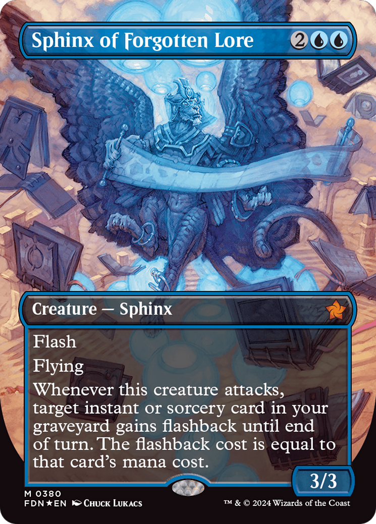 Sphinx of Forgotten Lore (Borderless) (Mana Foil) [Foundations] | PLUS EV GAMES 