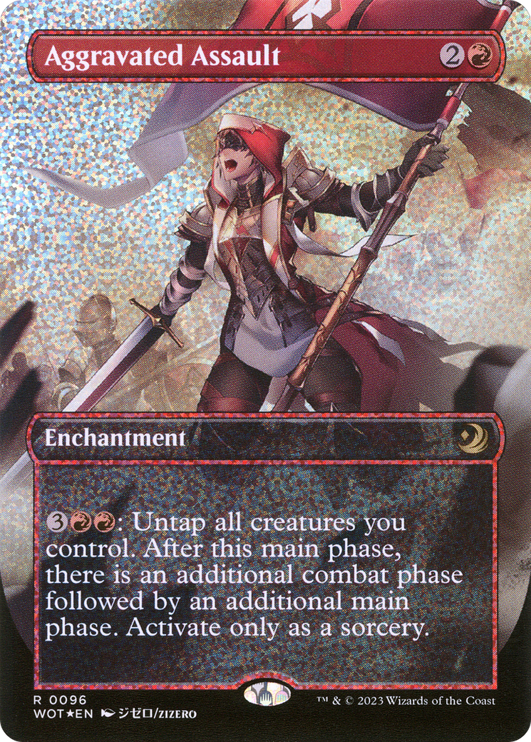 Aggravated Assault (Anime Borderless) (Confetti Foil) [Wilds of Eldraine: Enchanting Tales]
