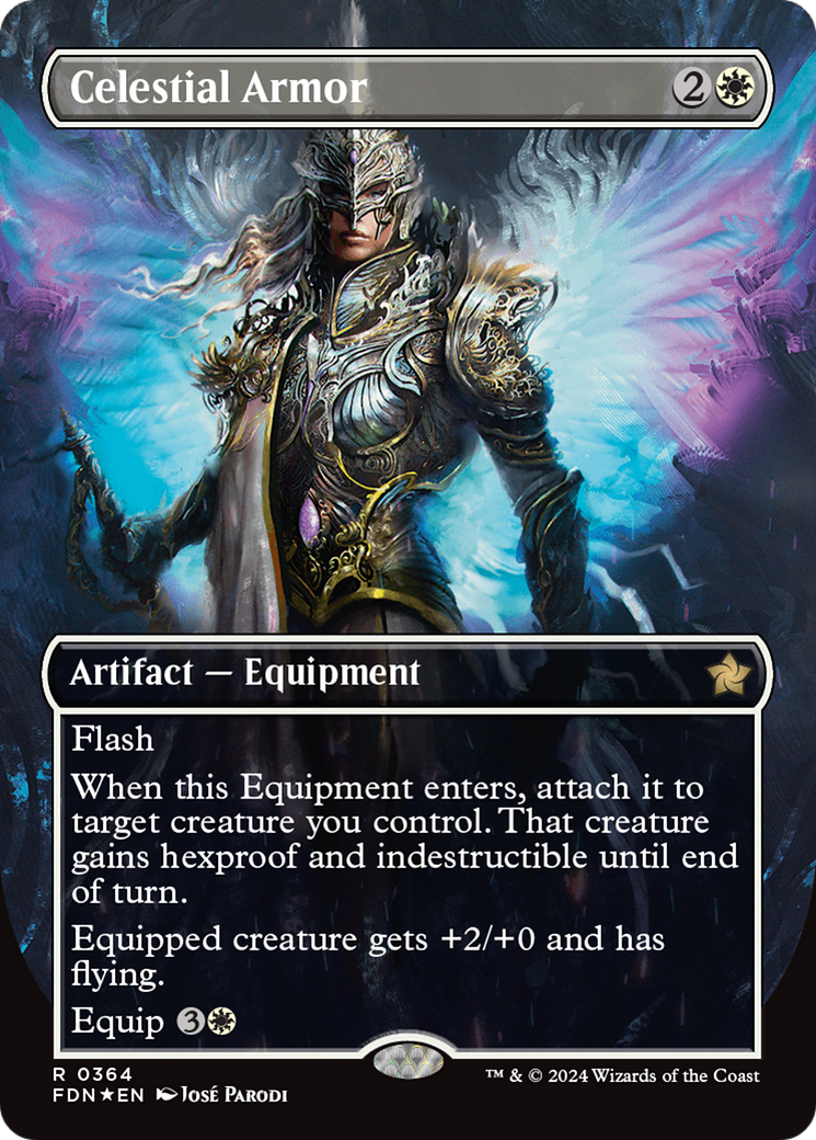 Celestial Armor (Borderless) (Mana Foil) [Foundations] | PLUS EV GAMES 