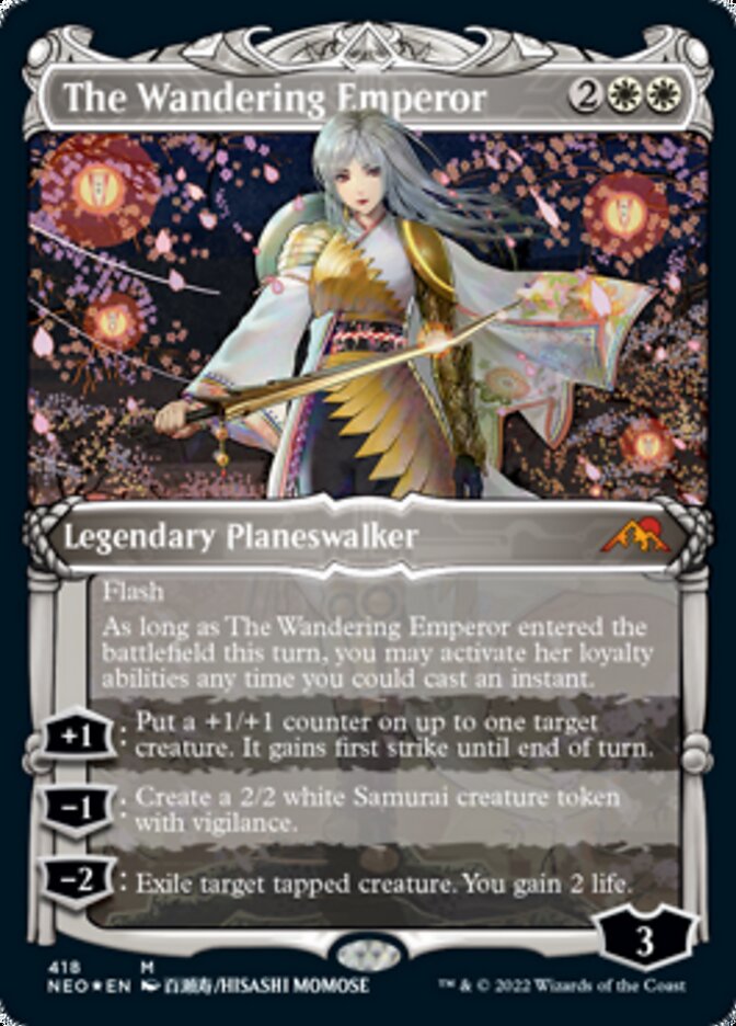 The Wandering Emperor (Showcase) (Foil Etched) [Kamigawa: Neon Dynasty] | PLUS EV GAMES 