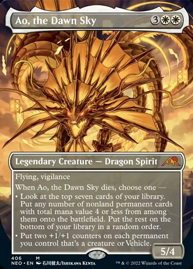 Ao, the Dawn Sky (Borderless Alternate Art) [Kamigawa: Neon Dynasty] | PLUS EV GAMES 