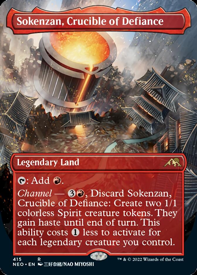 Sokenzan, Crucible of Defiance (Borderless Alternate Art) [Kamigawa: Neon Dynasty] | PLUS EV GAMES 