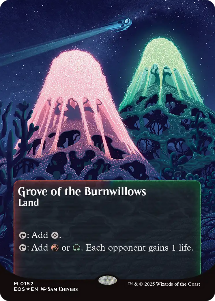 Grove of the Burnwillows (0152) (Borderless) (Galaxy Foil) [Edge of Eternities: Stellar Sights] | PLUS EV GAMES 