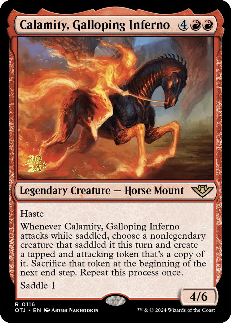 Calamity, Galloping Inferno [Outlaws of Thunder Junction Prerelease Promos] | PLUS EV GAMES 