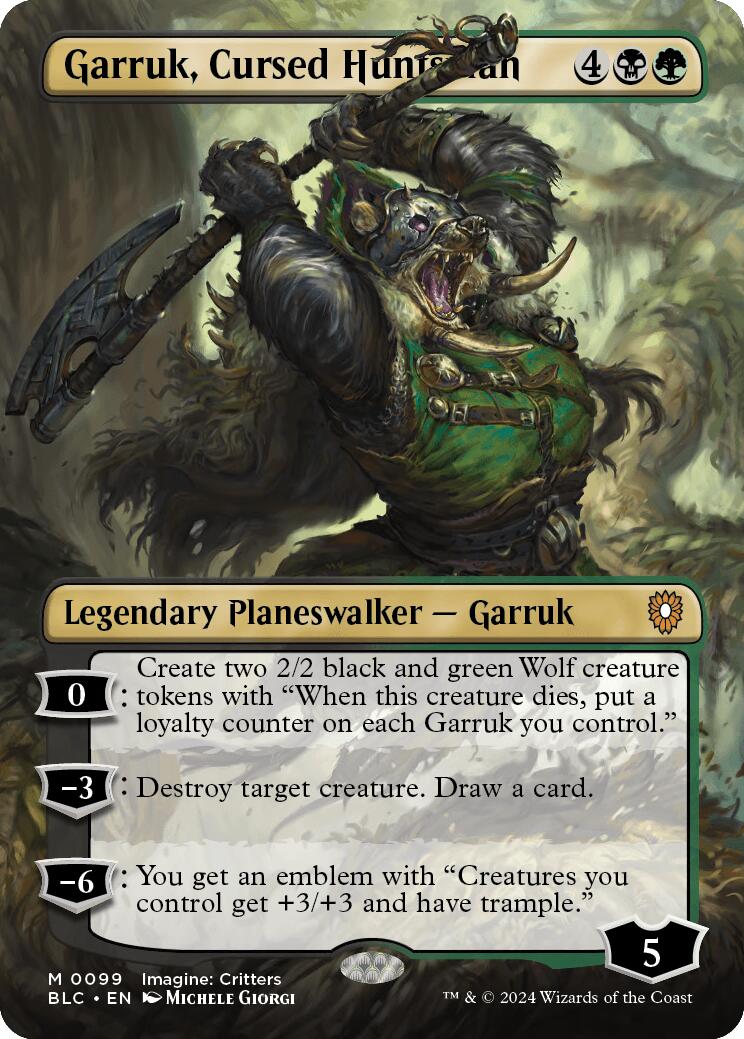 Garruk, Cursed Huntsman (Borderless) [Bloomburrow Commander] | PLUS EV GAMES 