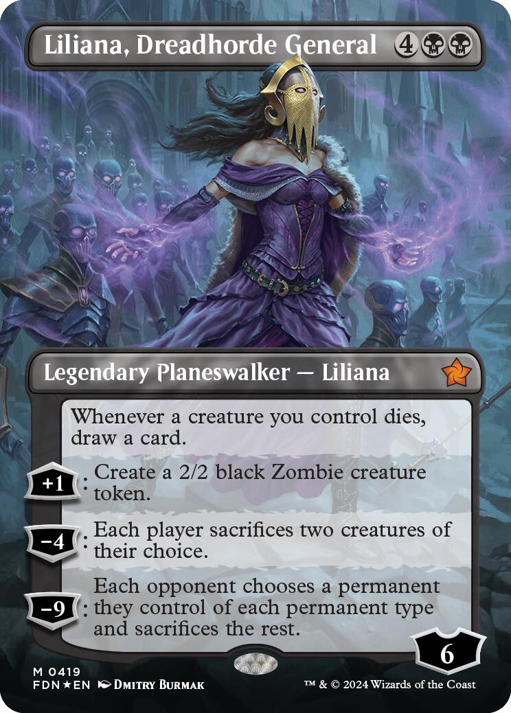 Liliana, Dreadhorde General (Borderless) (Mana Foil) [Foundations] | PLUS EV GAMES 