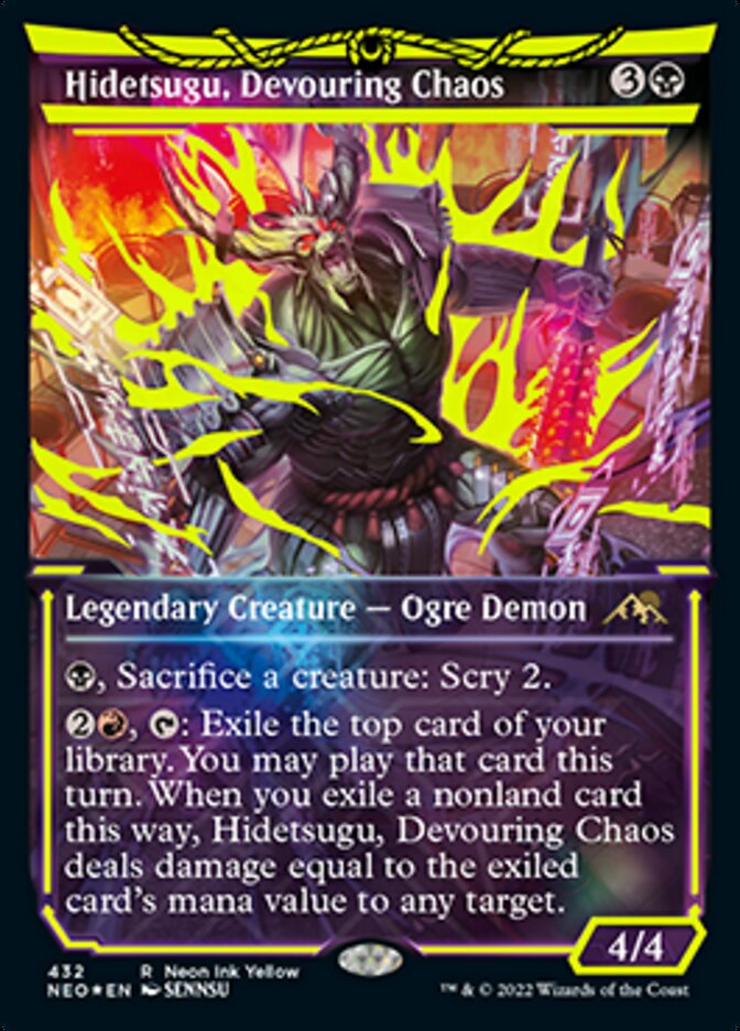 Hidetsugu, Devouring Chaos (Neon Ink Yellow) [Kamigawa: Neon Dynasty] | PLUS EV GAMES 