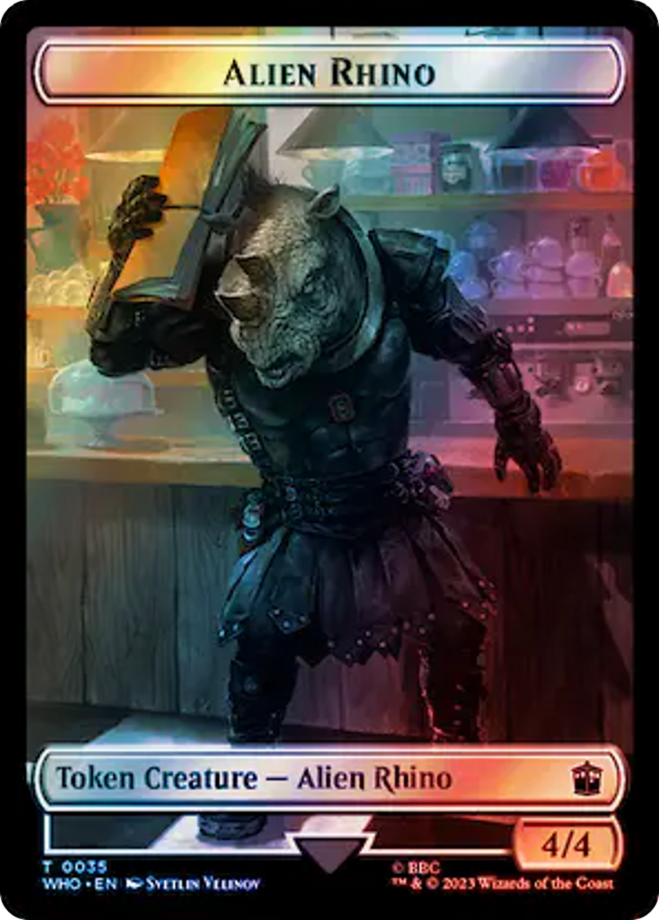 Alien Rhino // Clue (0054) Double-Sided Token (Surge Foil) [Doctor Who Tokens] | PLUS EV GAMES 