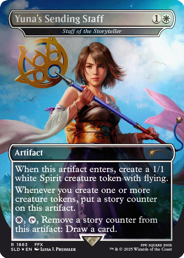 Yuna's Sending Staff - Staff of the Storyteller (Rainbow Foil) [Secret Lair Drop Series] | PLUS EV GAMES 