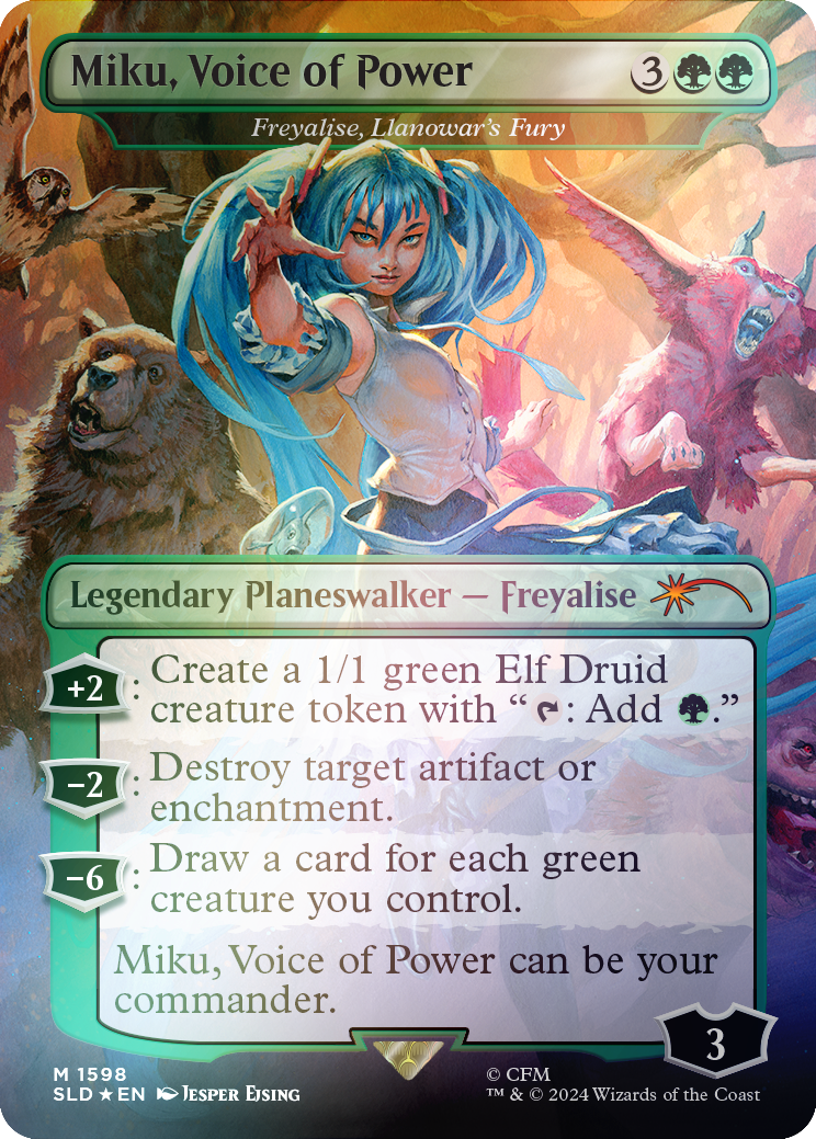 Miku, Voice of Power - Freyalise, Llanowar's Fury (Rainbow Foil) [Secret Lair Drop Series] | PLUS EV GAMES 