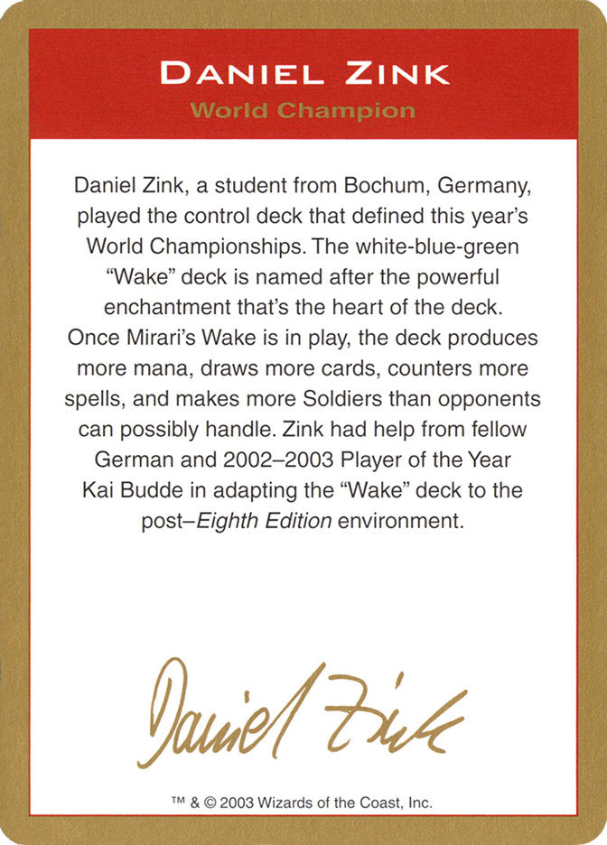 Daniel Zink Bio [World Championship Decks 2003] | PLUS EV GAMES 