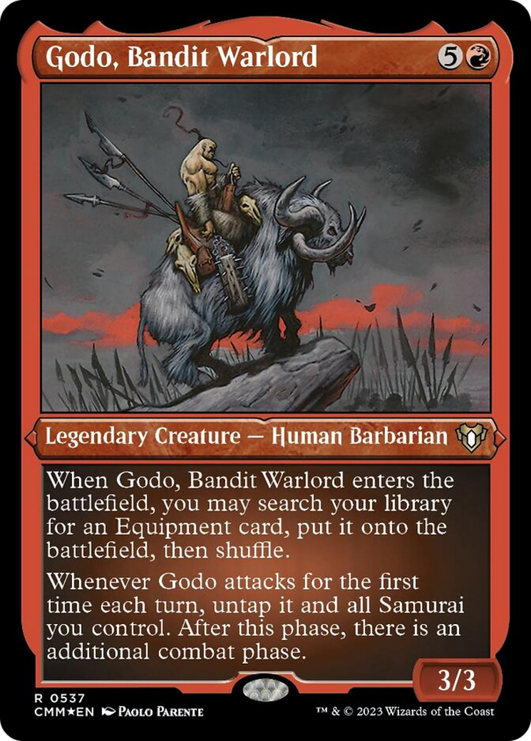 Godo, Bandit Warlord (Foil Etched) [Commander Masters] | PLUS EV GAMES 