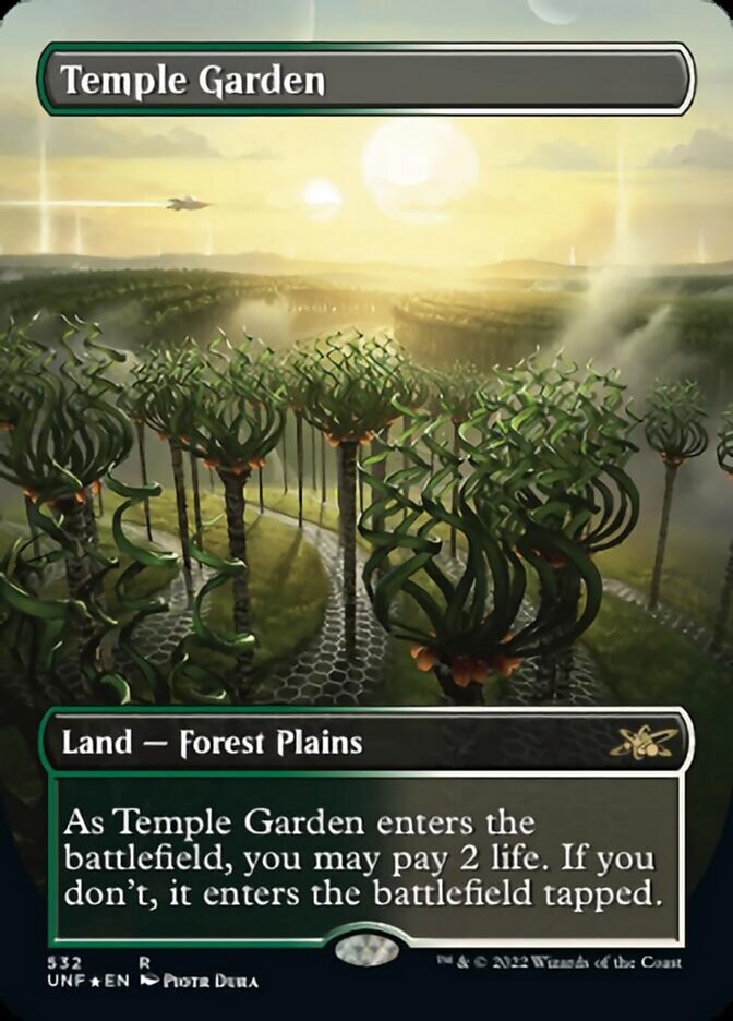 Temple Garden (Borderless) (Galaxy Foil) [Unfinity] | PLUS EV GAMES 