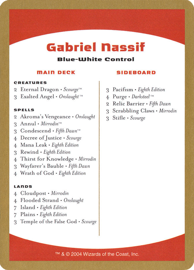 Gabriel Nassif Decklist [World Championship Decks 2004] | PLUS EV GAMES 