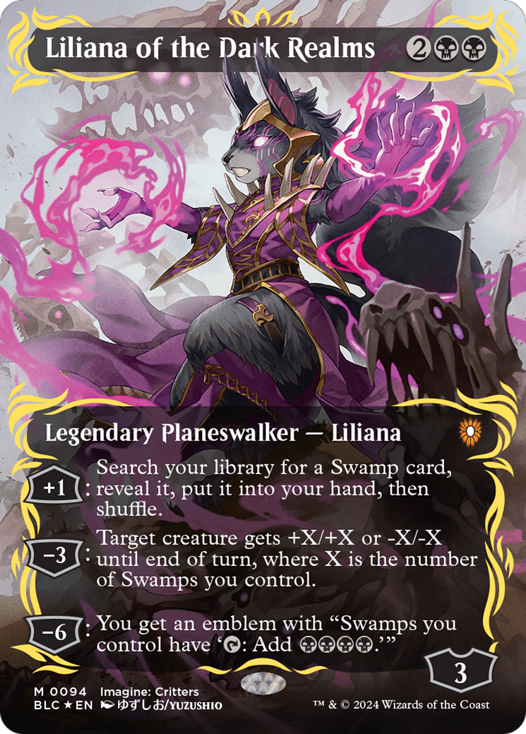 Liliana of the Dark Realms (Borderless) (Raised Foil) [Bloomburrow Commander] | PLUS EV GAMES 