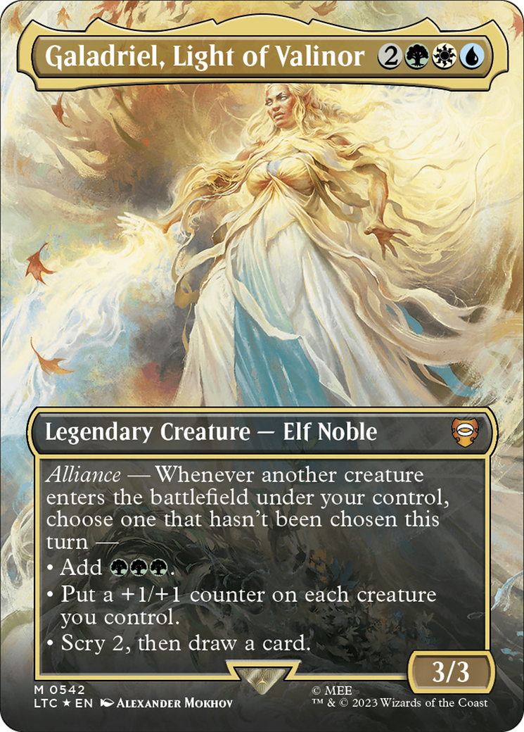 Galadriel, Light of Valinor (Borderless) (Surge Foil) [The Lord of the Rings: Tales of Middle-Earth Commander] | PLUS EV GAMES 