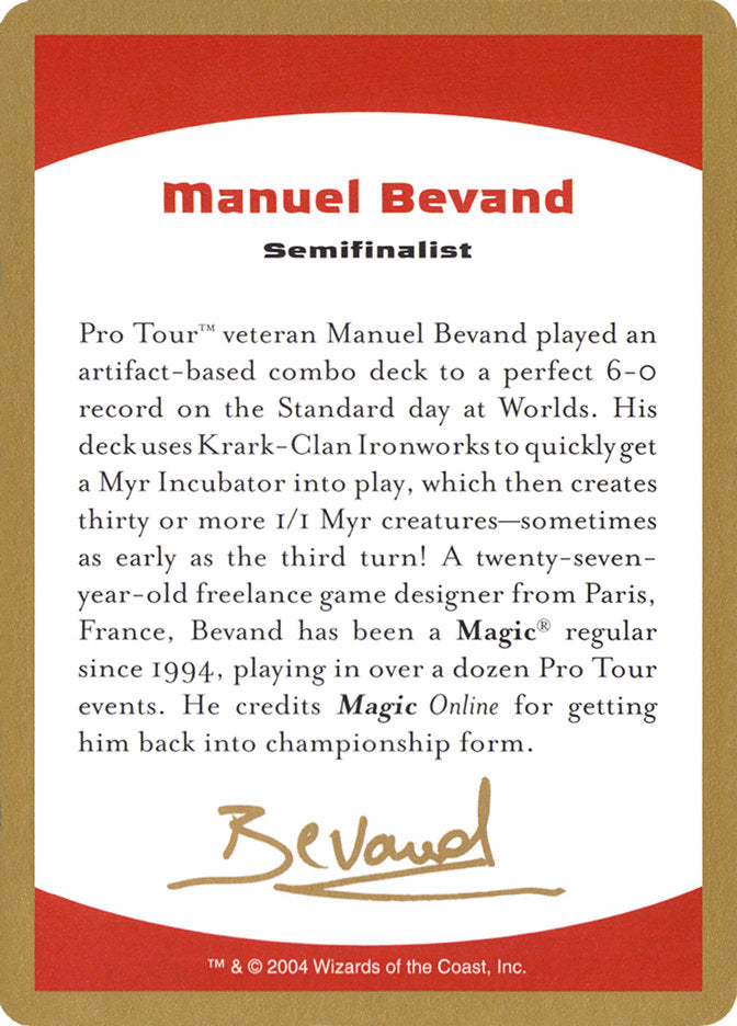 Manuel Bevand Bio [World Championship Decks 2004] | PLUS EV GAMES 