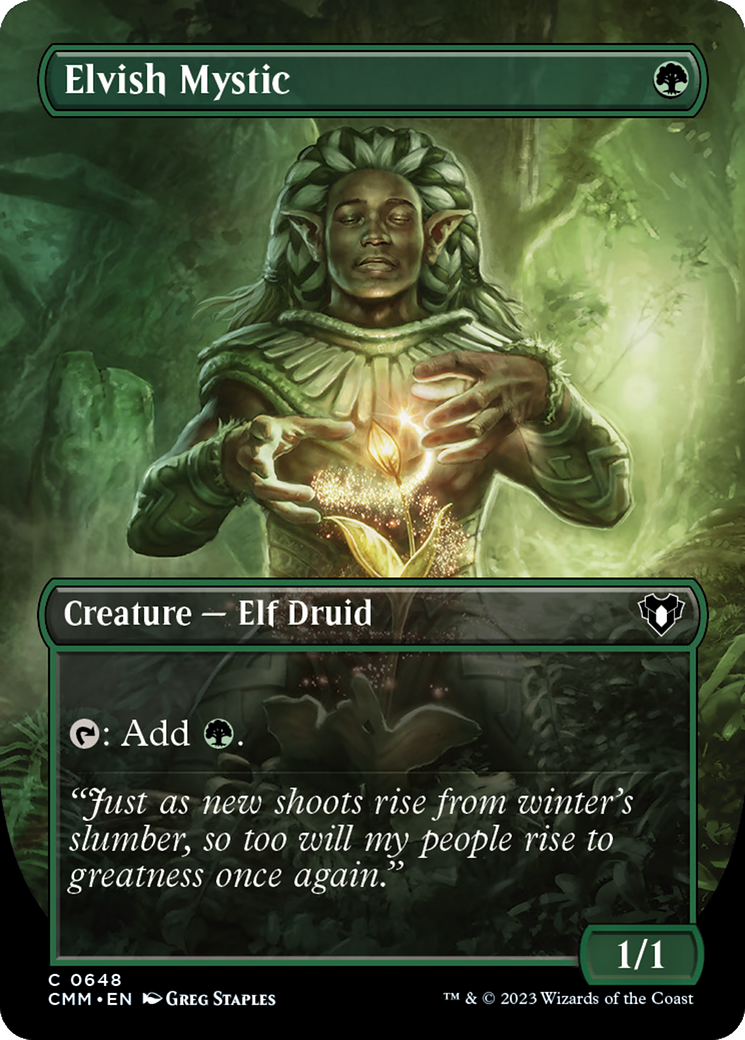 Elvish Mystic (Borderless Alternate Art) [Commander Masters] | PLUS EV GAMES 