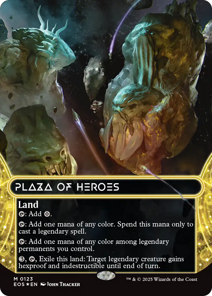 Plaza of Heroes (0123) (Borderless) (Galaxy Foil) [Edge of Eternities: Stellar Sights] | PLUS EV GAMES 