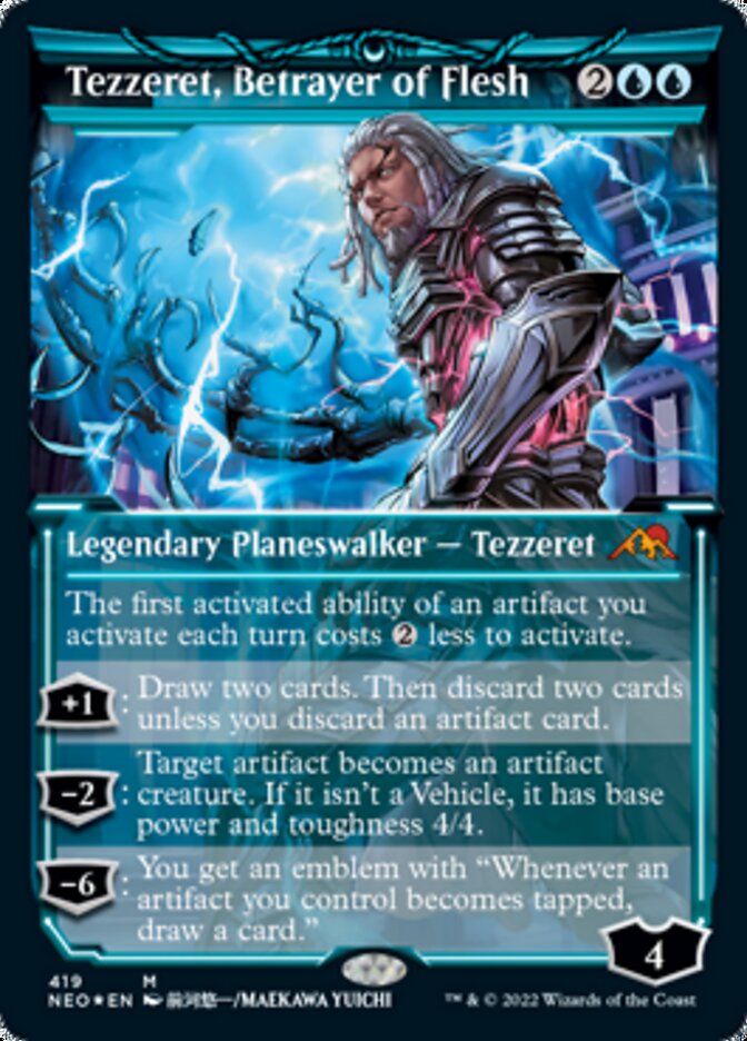 Tezzeret, Betrayer of Flesh (Showcase) (Foil Etched) [Kamigawa: Neon Dynasty] | PLUS EV GAMES 