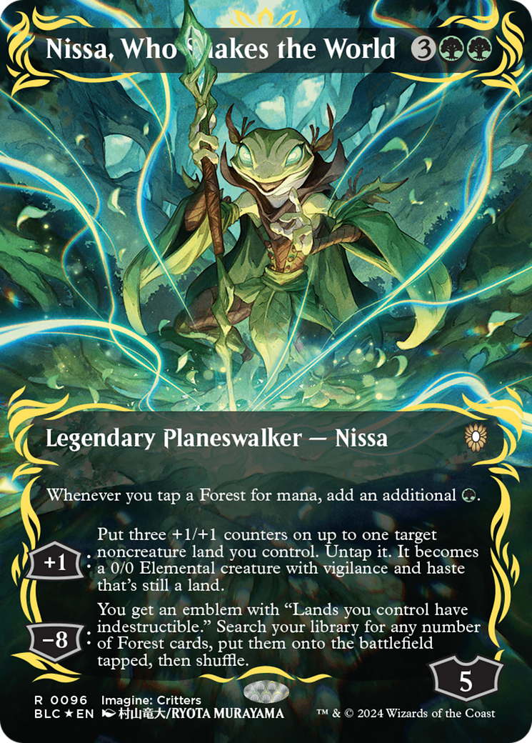 Nissa, Who Shakes the World (Borderless) (Raised Foil) [Bloomburrow Commander] | PLUS EV GAMES 