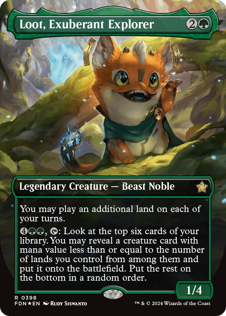 Loot, Exuberant Explorer (Borderless) (Mana Foil) [Foundations] | PLUS EV GAMES 