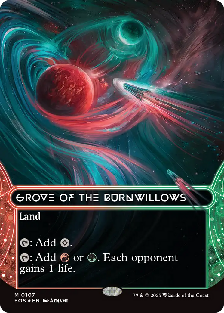Grove of the Burnwillows (0107) (Borderless) (Galaxy Foil) [Edge of Eternities: Stellar Sights] | PLUS EV GAMES 