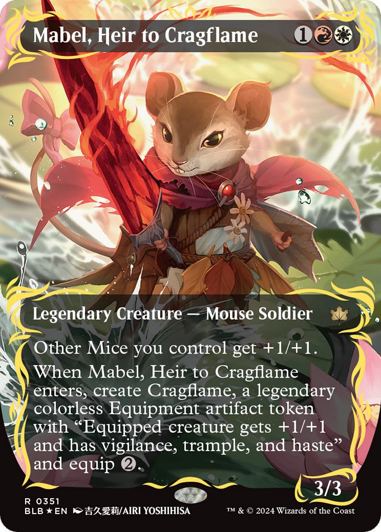 Mabel, Heir to Cragflame (Borderless) (Raised Foil) [Bloomburrow] | PLUS EV GAMES 