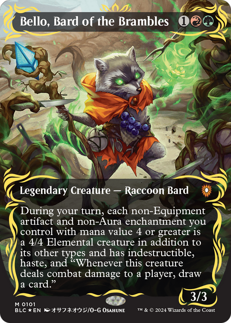 Bello, Bard of the Brambles (Borderless) (Raised Foil) [Bloomburrow Commander] | PLUS EV GAMES 