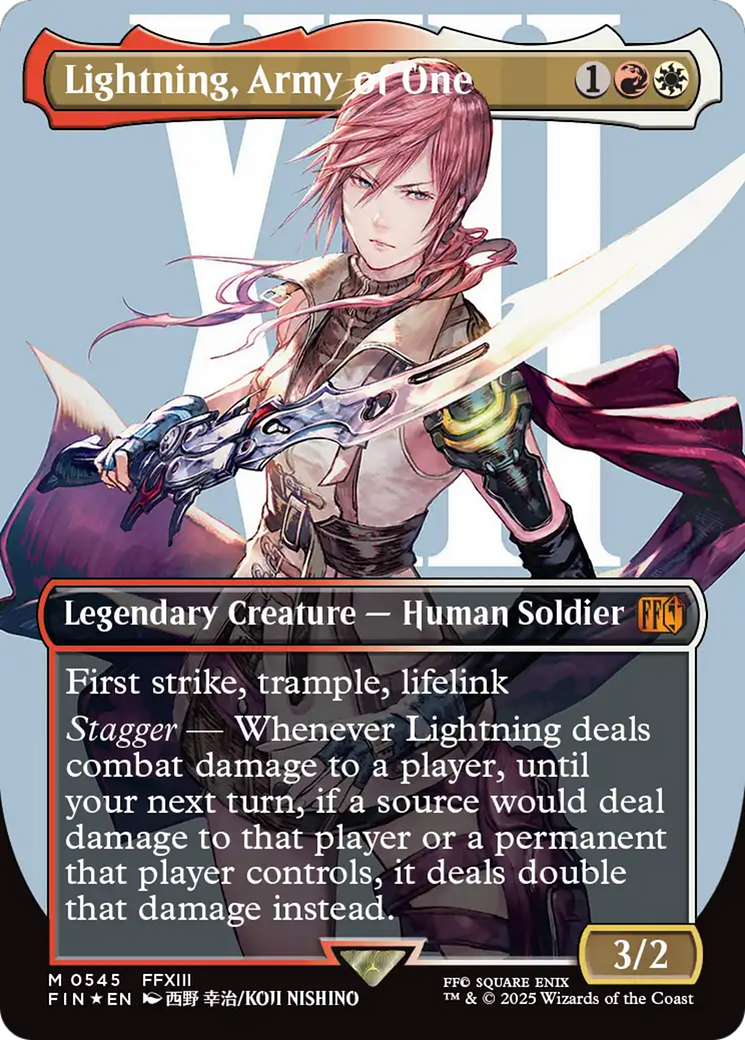 Lightning, Army of One (Borderless) (Surge Foil) [FINAL FANTASY] | PLUS EV GAMES 