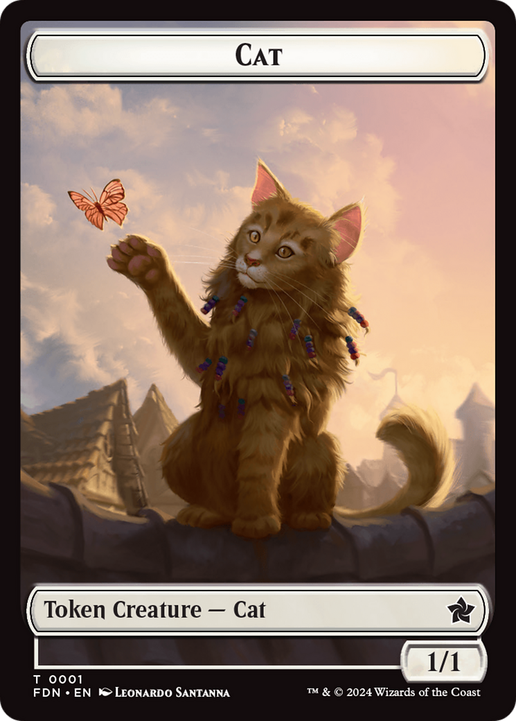 Elf Warrior // Cat (001) Doubled-Sided Token [Foundations Tokens] | PLUS EV GAMES 