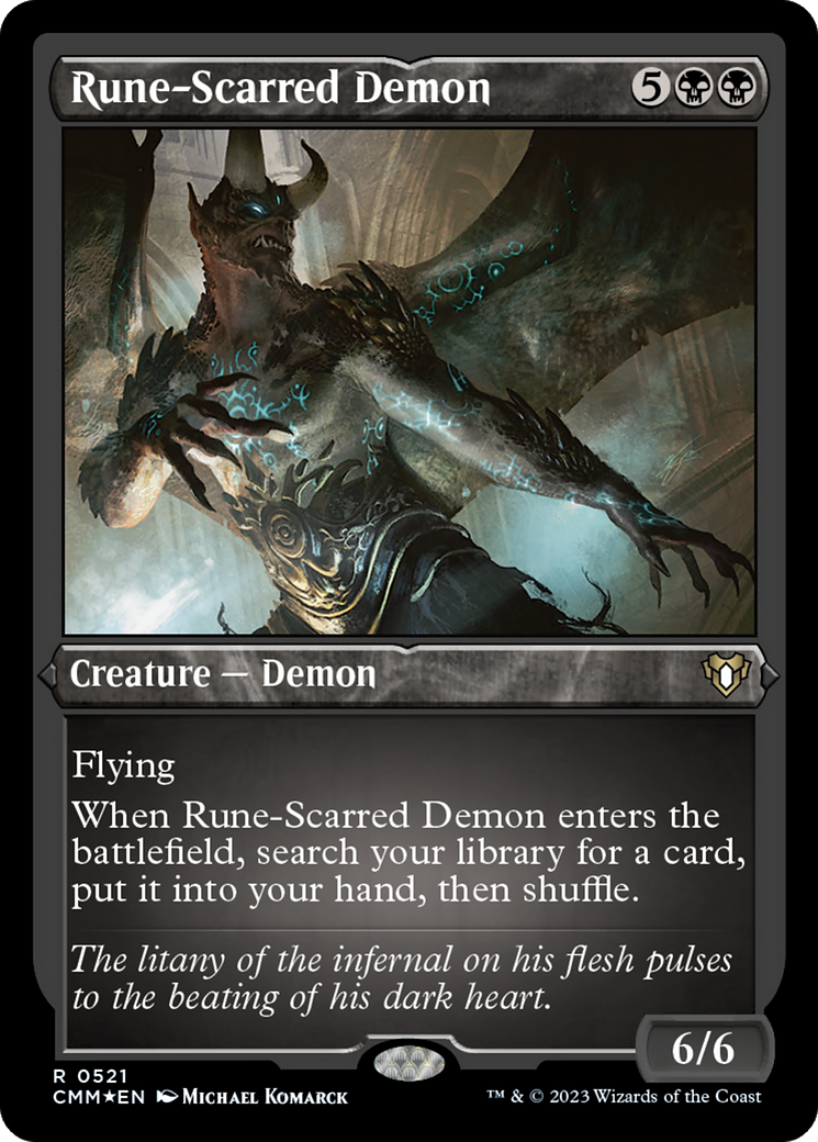 Rune-Scarred Demon (Foil Etched) [Commander Masters] | PLUS EV GAMES 