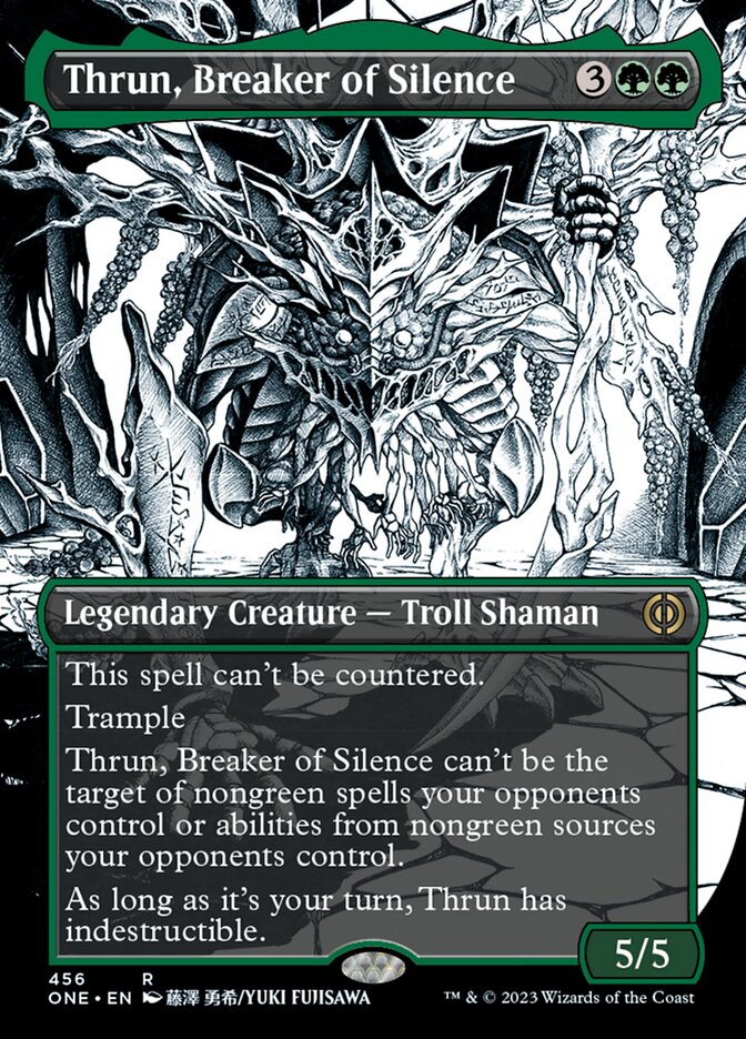 Thrun, Breaker of Silence (Borderless Manga Step-and-Compleat Foil) [Phyrexia: All Will Be One] | PLUS EV GAMES 