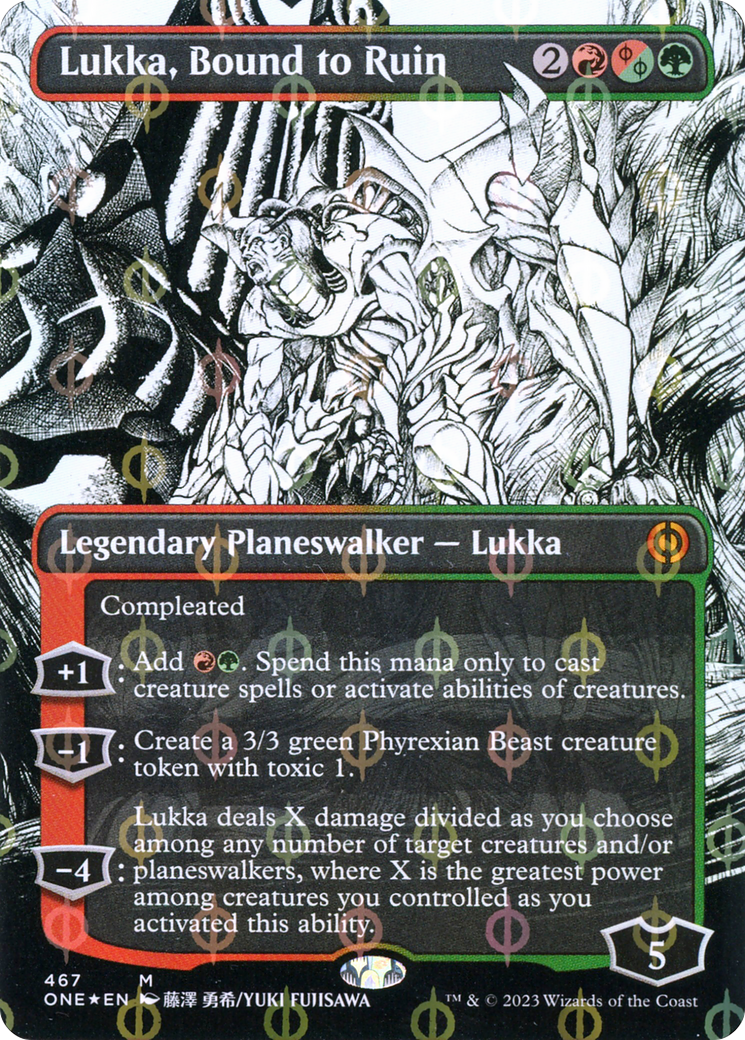 Lukka, Bound to Ruin (Borderless Manga Step-and-Compleat Foil) [Phyrexia: All Will Be One] | PLUS EV GAMES 