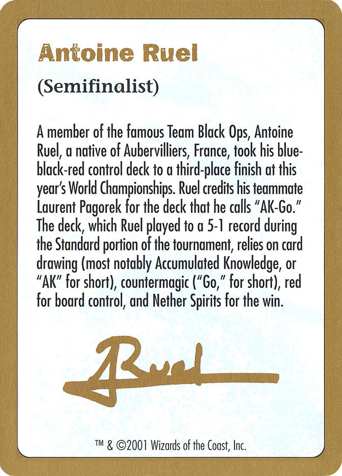 Antoine Ruel Bio [World Championship Decks 2001] | PLUS EV GAMES 