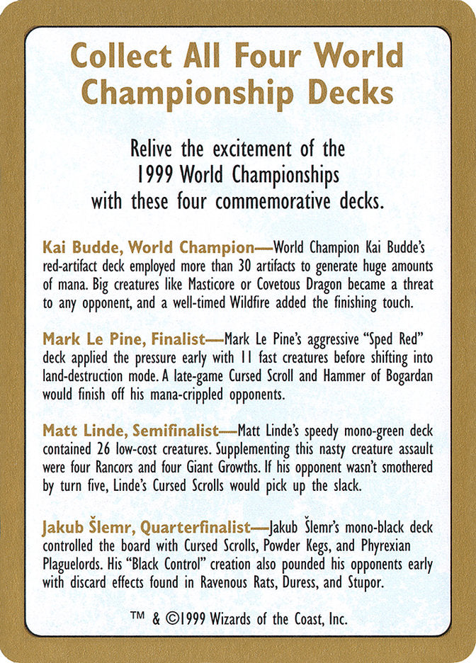 1999 World Championships Ad [World Championship Decks 1999] | PLUS EV GAMES 