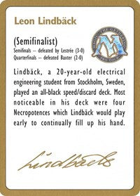 1996 Leon Lindback Biography Card [World Championship Decks] | PLUS EV GAMES 