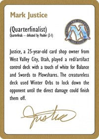 1996 Mark Justice Biography Card [World Championship Decks] | PLUS EV GAMES 