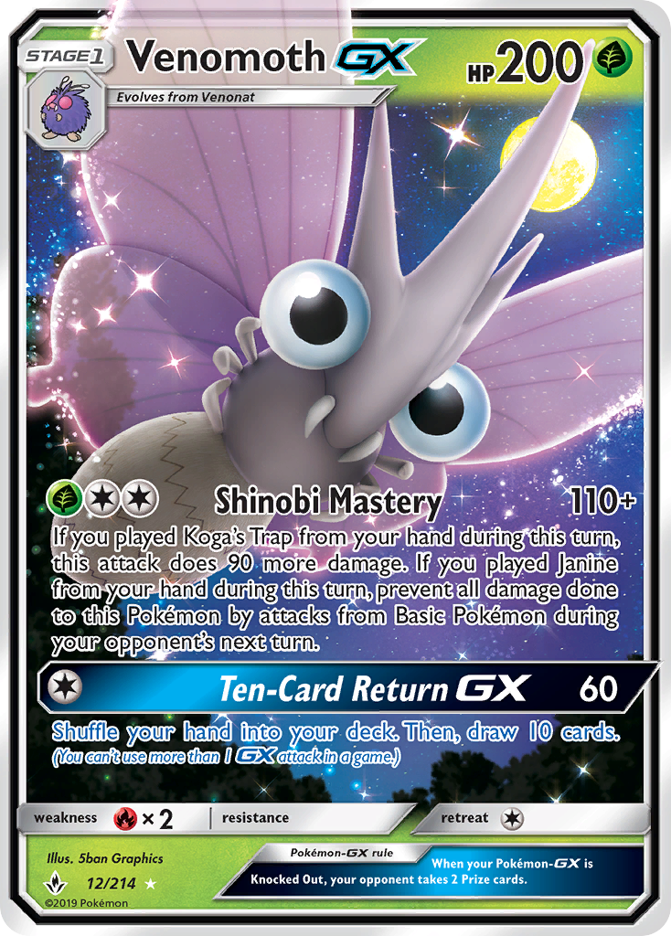 Venomoth GX (12/214) [Sun & Moon: Unbroken Bonds] | PLUS EV GAMES 