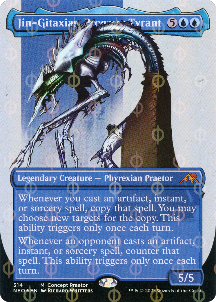 Jin-Gitaxias, Progress Tyrant (Borderless Concept Praetors Step-and-Compleat Foil) [Phyrexia: All Will Be One] | PLUS EV GAMES 