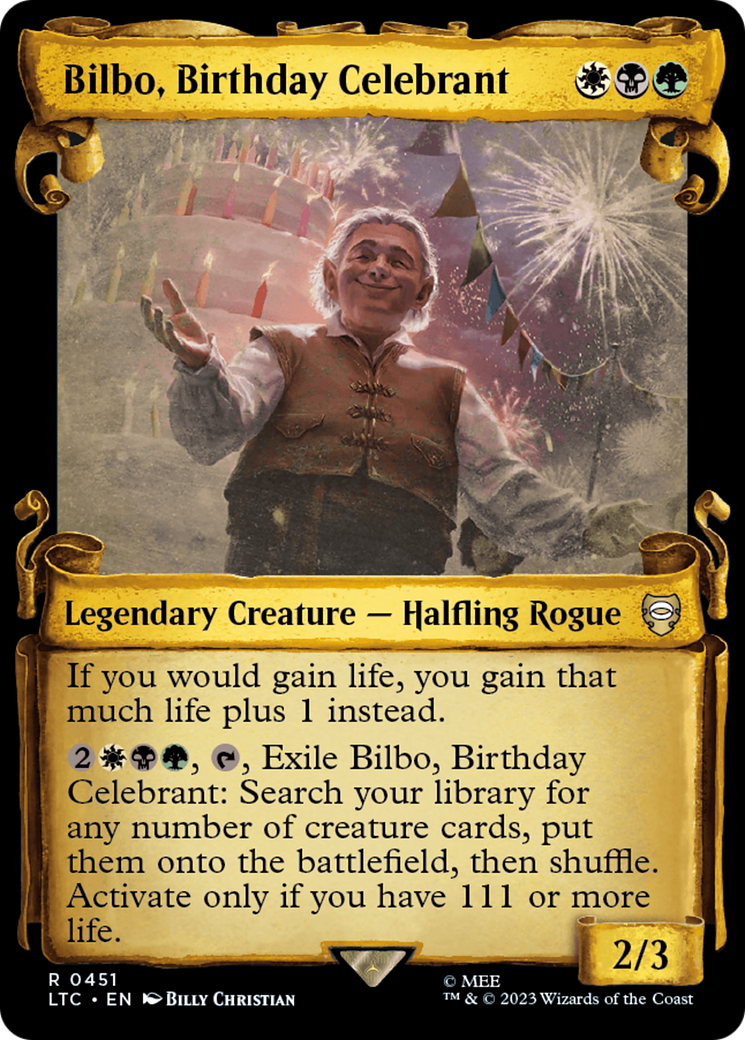 Bilbo, Birthday Celebrant [The Lord of the Rings: Tales of Middle-Earth Commander Showcase Scrolls] | PLUS EV GAMES 