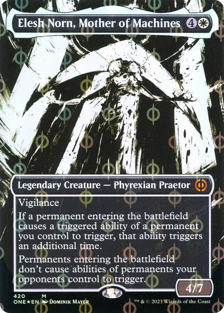 Elesh Norn, Mother of Machines (Borderless Ichor Step-and-Compleat Foil) [Phyrexia: All Will Be One] | PLUS EV GAMES 